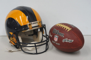 2 x Gridiron Items incl Riddell Large Los Angelas Rams Branded Football Helmet &