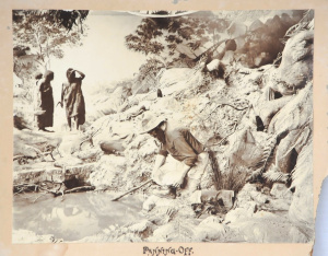 Vintage Mounted Albumen Photograph - Panning Off - Featuring Gold Prospector Pan