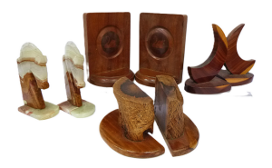 4 x Pairs of Vintage Bookends, mostly Australian Timbers inc one with inlaid swa
