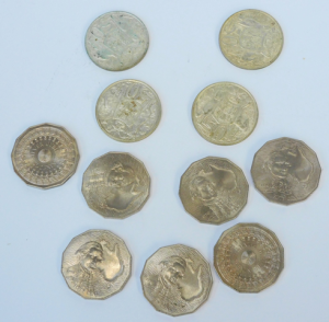4 x Round 1966 Australian 50c coins + 5 x 1970 James Cook Commemorative 50c, 2 x