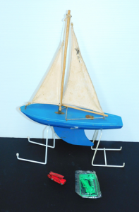 Small group of vintage toys inc Star Yacht pond boat (40cm H), Lesney die-cast l