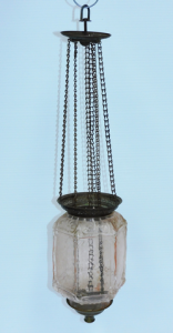 Victorian rose glass and embossed brass hanging lantern light fitting with pully Victorian rose glass and embossed brass hanging lantern light fitting with pully