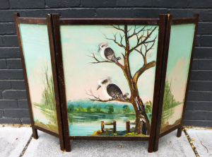 Vintage 3 panel screen with hand painted image of an Australian Landscape with K
