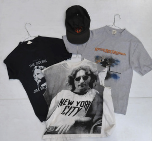 Lot 16 - Retro musicians' merch tops inc John Lennon, Jim Morrison, Stevie Ray V