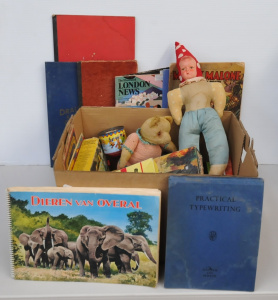 Lot 25 - Box lot Vintage Toys, Games& Books inc Game Boards - Monopoly, Pixi