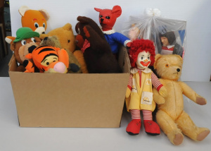 Lot 27 - Box plus Vintage kids toys inc Little Brittain Talking plush doll set,