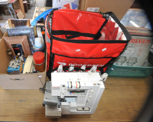 Lot 34 - Box plus inc Elna Lock Pro 5DC Sewing machine, Box mixed - Thermos, Car