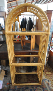 Lot 54 - 1980s Cane Hutch with three shelves - smoke glass 183cm H