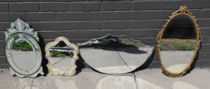 Lot 60 - 4 Vintage Mirrors inc Oval Venetian free standing mirror 56cm H, &
