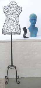 Lot 62 - 3 x Display items inc Female Wire Mannequin on Wrought iron base, Black