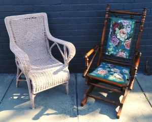 Lot 88 - Edwardian Dexter rocking chair 106cm H and mid-century wicker armchair