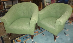 Lot 89 - Pair of Art Deco 1930s tub chairs with green brocade upholstery
