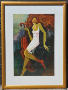 Lot 111 - Framed gilt framed decorative oil painting after Irene Sheri 88cm x 59