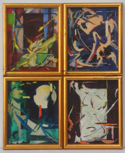 Lot 112 - Artist Unknown - set of 4 small Modern Abstract Oil Paintings - all si