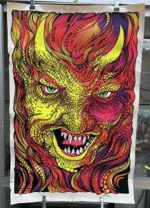 Lot 115 - 1970s 'Demon Face' Retro psychedelic Velva-Print poster approx 80cms L