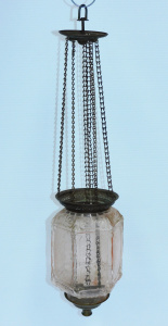 Lot 119 - Victorian rose glass and embossed brass hanging lantern light fitting