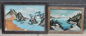 Lot 126 - 2 Vintage Japanese Reverse Painted Glass Pictures of Coastal Scenes, O