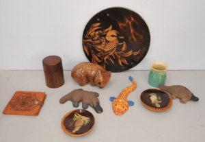 Lot 158 - Group lot of Australiana inc Ceramic Platypus, Flathead fish, Wombat,