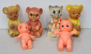 Lot 177 - Group lot vintage Rubber Squeaky toys inc Japanese Baby dolls & 3