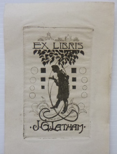 Lot 182 - John Sherlow (1869 - 1936) Unframed etching - Bookplate for J G Latham