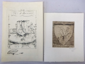 Lot 183 - Ella Dwyer (1887 - 1979) 2 x unframed Etchings - Booksplates for Lesli