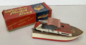 Lot 200 - Union Wooden Model Boat (Japan) with battery powered outboard motor in
