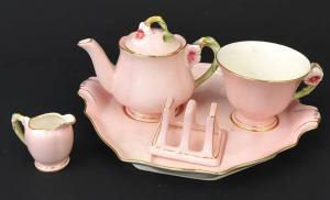Lot 225 - Vintage Royal Winton Pink Petunia Breakfast set - missing egg cup