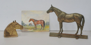 3 x vintage Horse items - unframed A G Besford watercolour 'Dastur' , cast metal 3 x vintage Horse items - unframed A G Besford watercolour 'Dastur' , cast metal