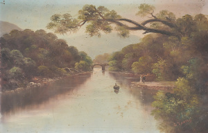 Charles Young (Active c1900) Unframed Oil Painting on Board - On the River - sig