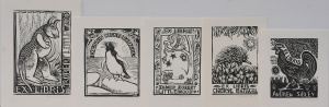 Irena Sibley (1943 - 2009) 5 x Unframed Woodblock print Bookplates - for Andrew