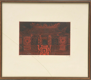 Liao Xiu-Ping (1936 - ) Framed Etching & Aquatrint - Temple - Signed, titled