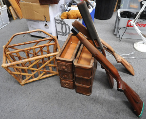 Lot of Mixed Wooden Items 3 x Wooden Rifle Stocks , Magazine Rack & Small Dr Lot of Mixed Wooden Items 3 x Wooden Rifle Stocks , Magazine Rack & Small Dr