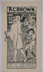 Norman Alfred William Lindsay (1879 - 1969) Unframed Bookplate for RCBrown - Sig Norman Alfred William Lindsay (1879 - 1969) Unframed Bookplate for RCBrown - Sig
