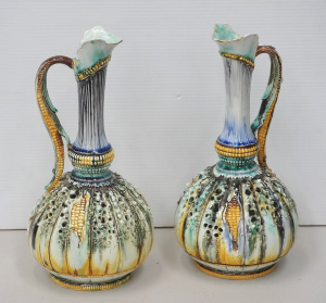 Pair vintage Mojolica Corn RSTK Amphora Ewers - Pierced with corn detail 34cm H