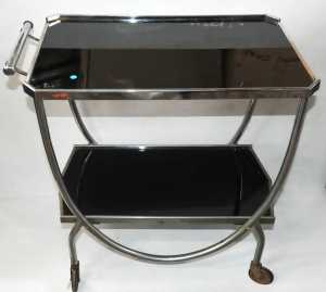 Lot 1 - Art Deco Chrome Auto Trolley - Two tier with black glass