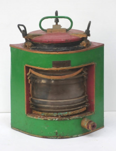 Lot 4 - Vintage nautical lantern with red leadlight filter inside Frensnel lense
