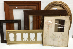 Lot 7 - Group of interesting vintage frames inc oak Art Nouveau with copper flow