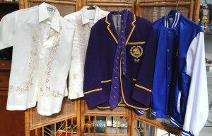 Lot 9 - Group lot of vintage gents clothes inc 2 x c1970s shirts, Weasley Gramma