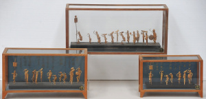 Lot 16 - 3 Groups bamboo Japanese Awa Odori musicians dancing in display cases -