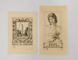 Lot 38 - John Barclay Godson (1882 - 1957) 2 x Unframed Etchings - Bookplates fo