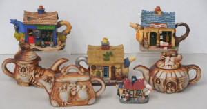 Lot 50 - Group lot Novelty ceramic Teapots inc Australian Swagman Pottery - Pump