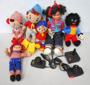 Lot 56 - Box lot - Vintage Kids Toys - old Atari Joystick & controllers, sof