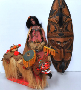 Lot 60 - Group lot of tribal inc Sepik Wall Mask 80cm, Native American doll 60c