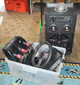 Lot 65 - Mixed Lot incl Portable Party Speaker w Light, Logitech G27 Racing Whee