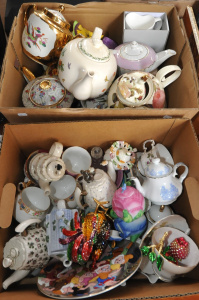 Lot 66 - 3 Boxes Ceramics & Books inc Spode, Tea & Coffee Pots, Miniatur