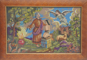 Lot 69 - large vintage Pressed wooden framed tapestry depicting religious scene
