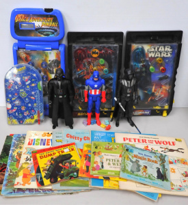 Lot 82 - Box lot of vintage kids items inc table top pinball machines (Star Wars