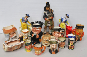 Lot 100 - Group of vintage figural ceramics inc Toby Jug, character jugs, bottle