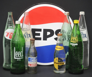 Lot 101 - Group of vintage soft drink bottles inc Leed, Fanta, Coke, Schweppes,