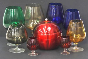 Lot 103 - Vintage anodised apple ice bucket and collection of novelty coloured g